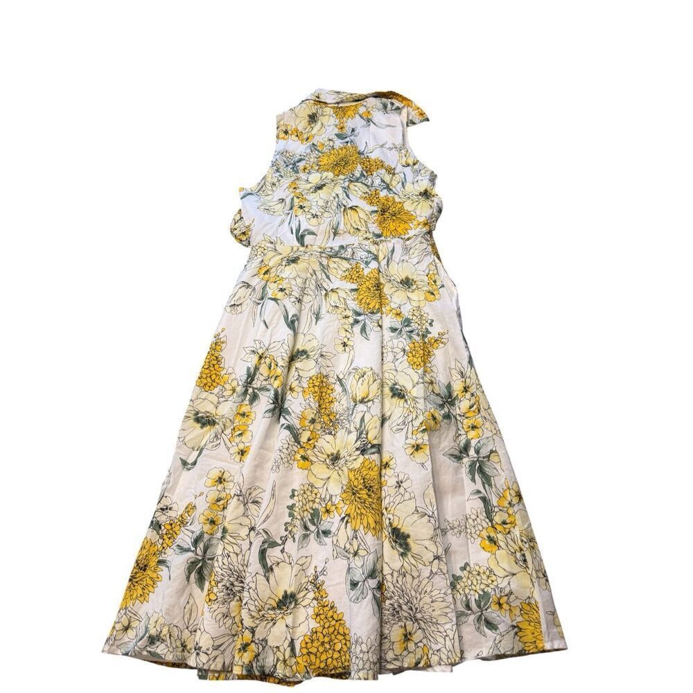 Chetta B Womens Sleeveless Floral Print Button Front A Line Dress Yellow Size 4 - Picture 3 of 7
